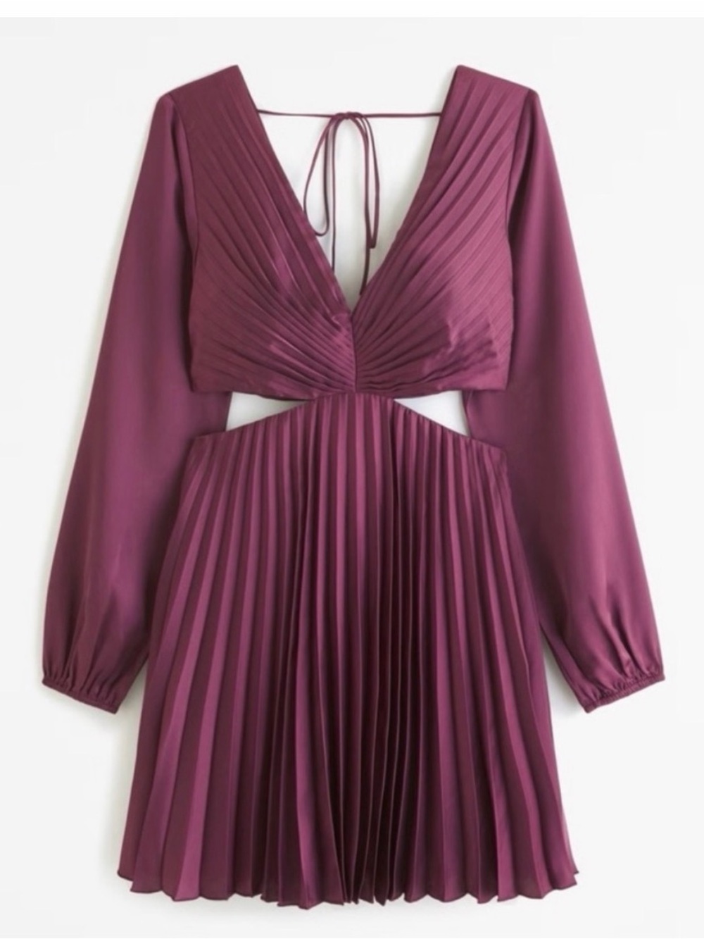 Abercrombie Women’s Pleated Cutout V-Neck Long Sleeve Dress in Plum